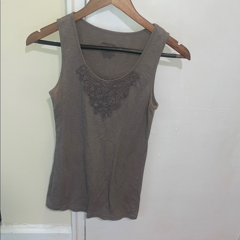 Merona Brown Lace Detail Tank Top xs